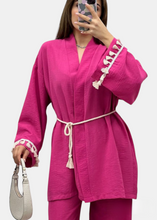 Load image into Gallery viewer, Fuchsia pink linen kimono set