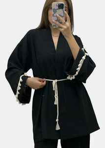 Ensemble Kimono en lin Noir