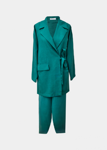Ensemble blazer & pantalon en lin Vert turquoise