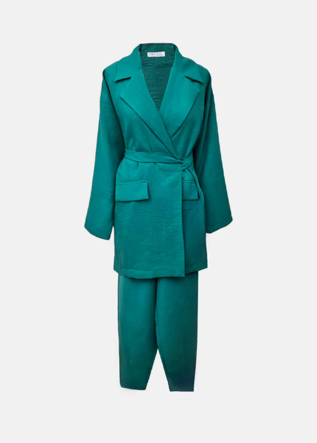 Ensemble blazer & pantalon en lin Vert turquoise