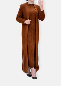 Ensemble long cardigan & robe Tabac