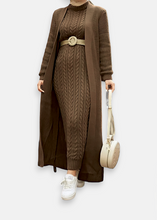 Load image into Gallery viewer, Brown long cardigan & dress set