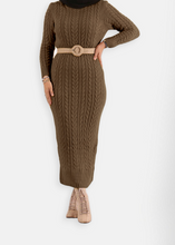 Load image into Gallery viewer, Brown long cardigan & dress set