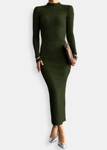 Load image into Gallery viewer, Khaki Mesh Long Dress – Timeless Elegance