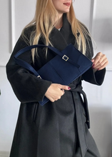 Load image into Gallery viewer, Sac baguette suédine Bleu