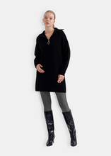 Load image into Gallery viewer, OKAB Black High Neck Knitted Sweater Dress