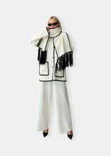 Load image into Gallery viewer, ADHIL Contrast Stitch Knit Cardigan Set with Scarf Cream White