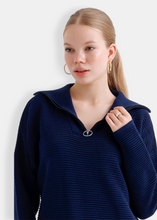 Load image into Gallery viewer, OKAB Blue High Neck Knitted Sweater Dress