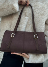 Load image into Gallery viewer, Sac baguette suédine Brun café noir