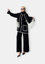 Load image into Gallery viewer, ADHIL Contrast Stitch Knit Cardigan Set with Scarf Black