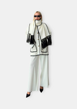 Load image into Gallery viewer, ADHIL Contrast Stitch Knit Cardigan Set with Scarf Cream White