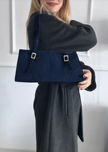 Load image into Gallery viewer, Sac baguette suédine Bleu