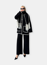 Load image into Gallery viewer, ADHIL Contrast Stitch Knit Cardigan Set with Scarf Black
