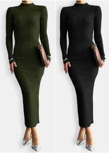 Khaki Mesh Long Dress – Timeless Elegance