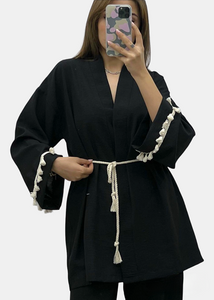 Black Linen Kimono Set