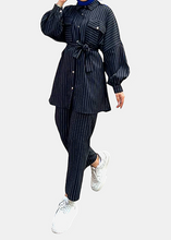 Load image into Gallery viewer, Navy blue striped set
