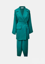 Load image into Gallery viewer, Turquoise green linen blazer &amp; pants set
