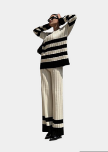 Beige &amp; Black striped knit set