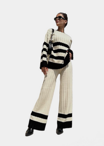 Beige &amp; Black striped knit set