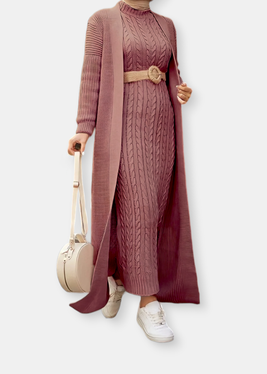 Long cardigan & dress set Pink