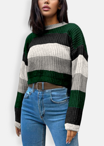 Knitted sweater Green &amp; Gray &amp; Black &amp; White