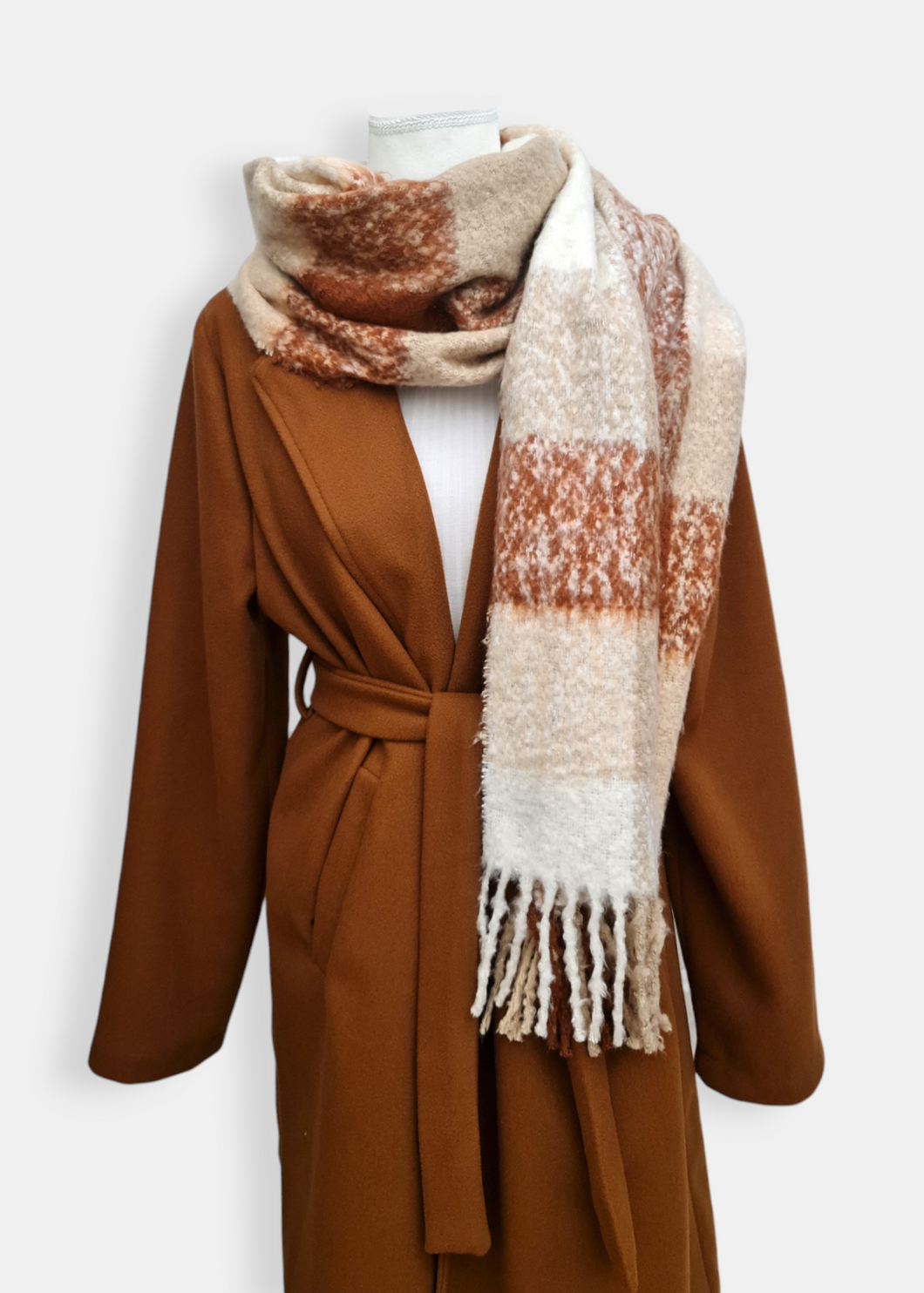 Cozy Beige Brown Plaid Scarf