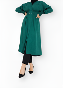 Green buttoned kimono trench