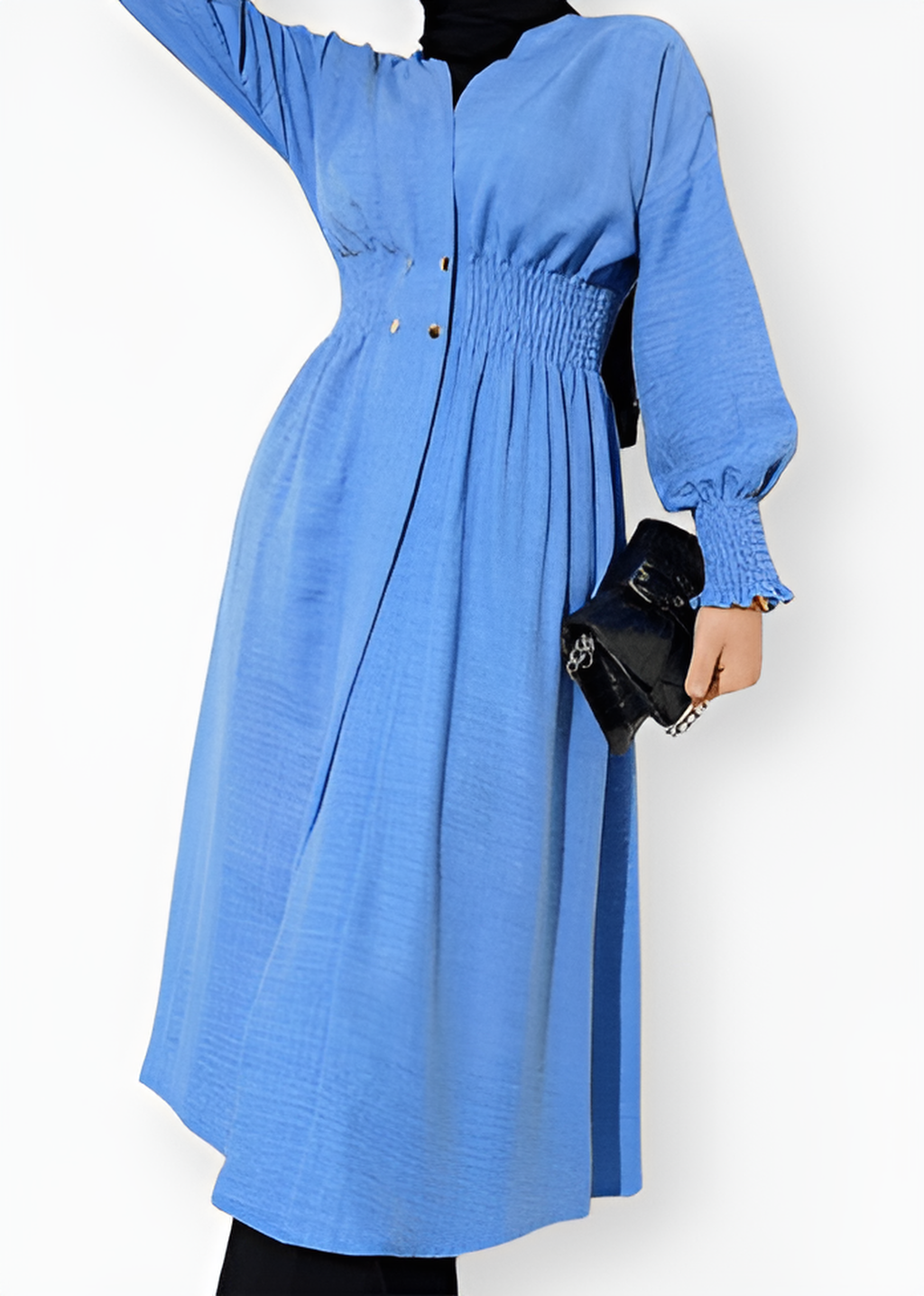 Blue buttoned kimono trench