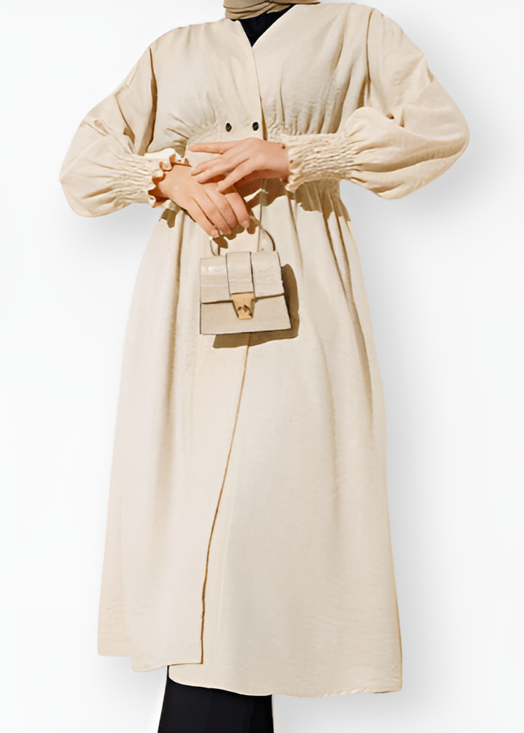 Beige buttoned kimono trench