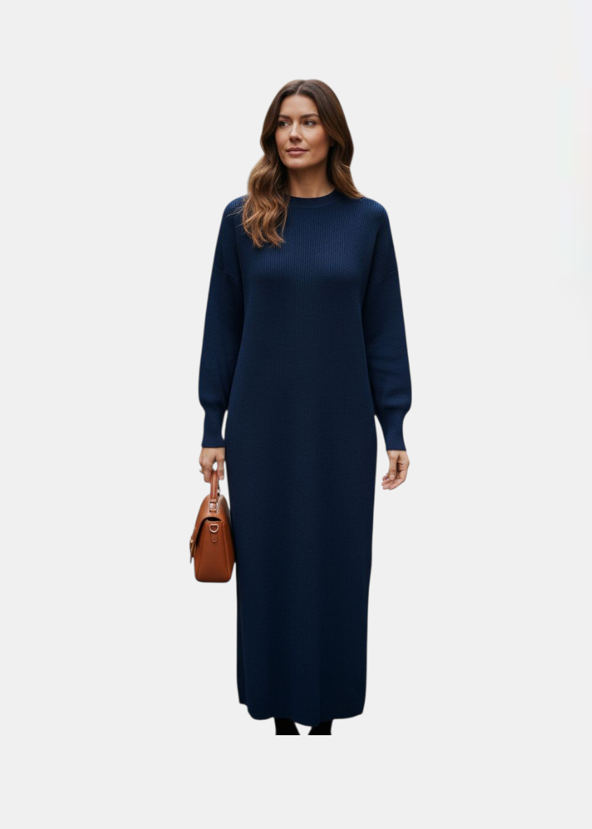 Robe extra longue en maille Bleu