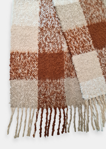 Cozy Beige Brown Plaid Scarf