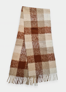 Cozy Beige Brown Plaid Scarf