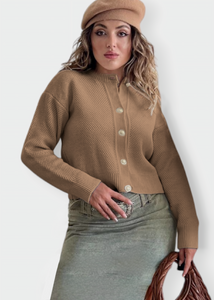 ANKAA Cardigan à bouton doré Caramel