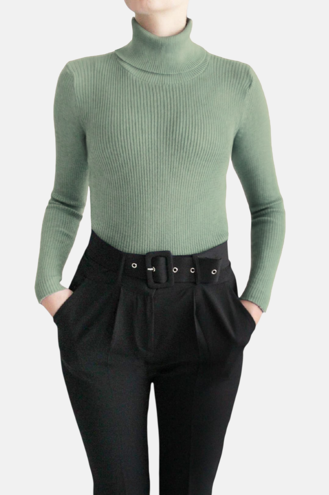 RAX Col roulé en maille Amande verte