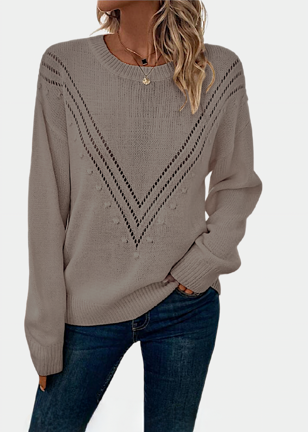 Pull en maille V Taupe
