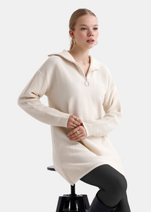 OKAB Pull-robe en maille à col montant Blanc crème