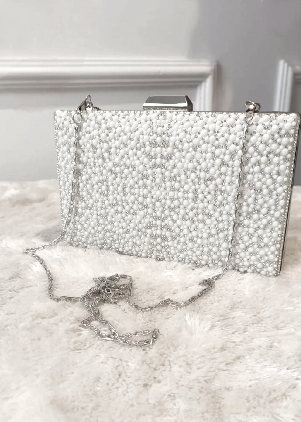 Sac de soirée avec strass Perlé blanc
