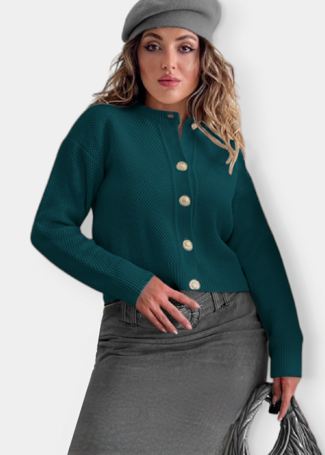 ANKAA Cardigan à bouton doré Vert aventurine