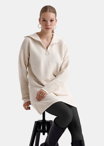 OKAB Pull-robe en maille à col montant Blanc crème