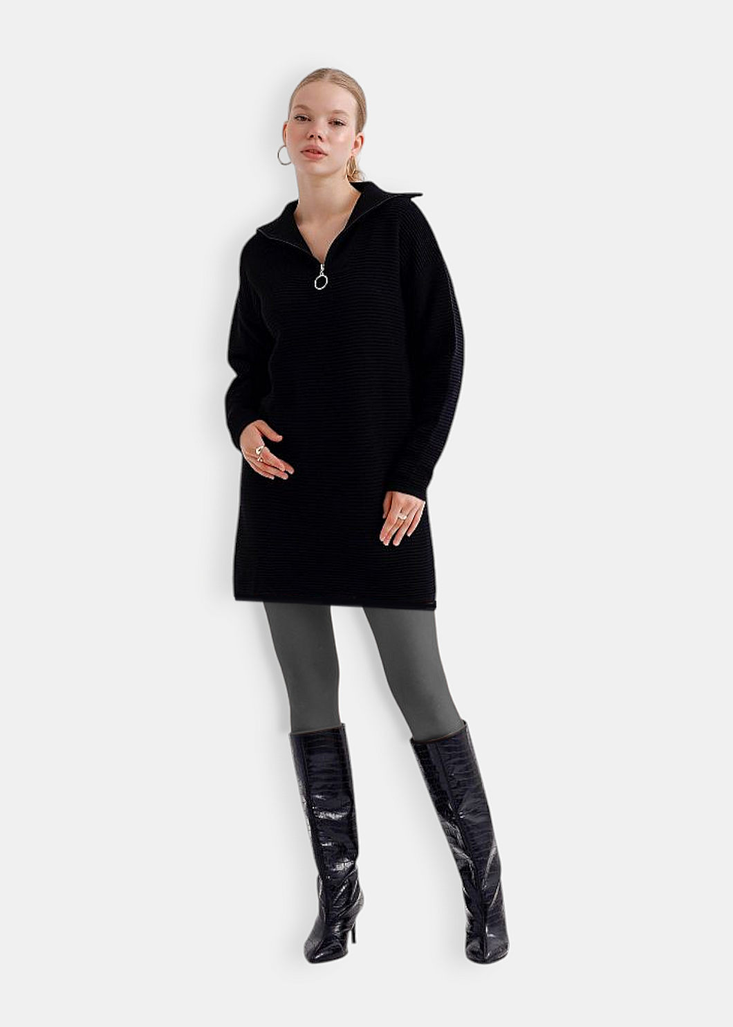 OKAB Pull-robe en maille à col montant Noir