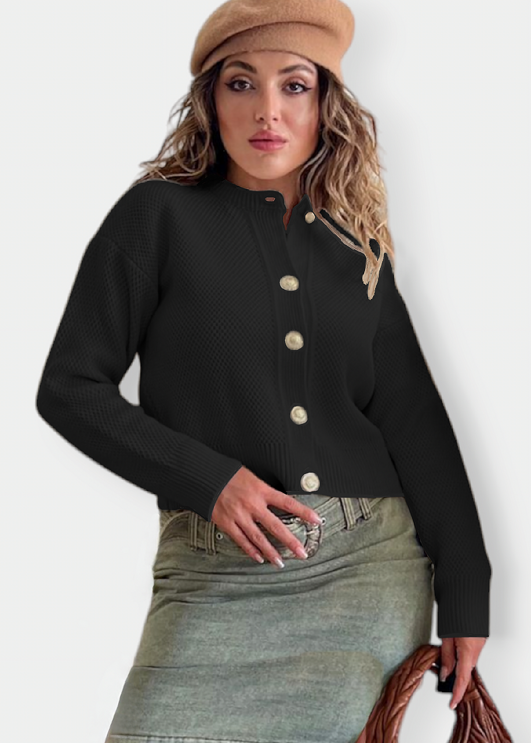 ANKAA Cardigan à bouton doré Noir