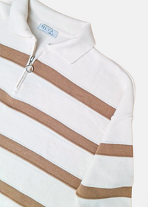Pull en maille rayé  Blanc & Beige
