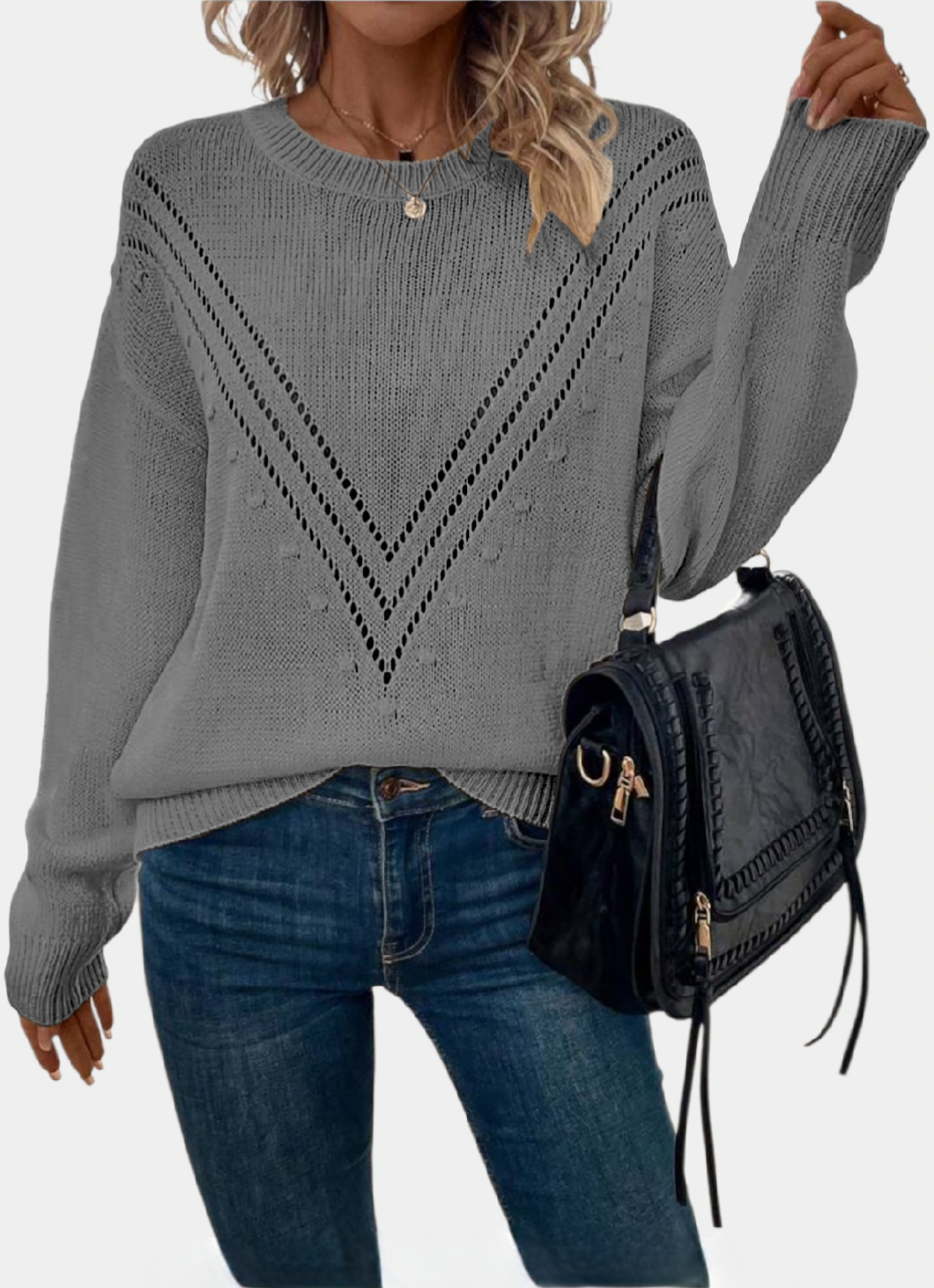 Pull en maille V Gris