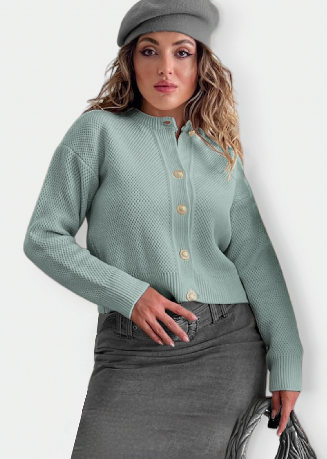 ANKAA Cardigan à bouton doré Vert menthe