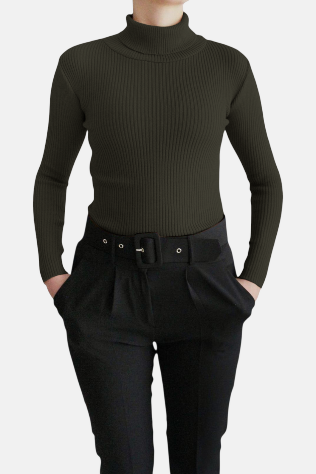 RAX Col roulé en maille Vert kaki