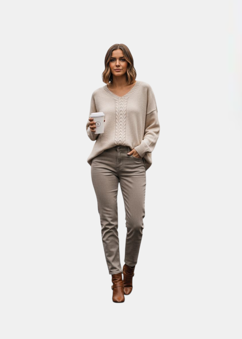 Pull oversize à maille torsadée Beige