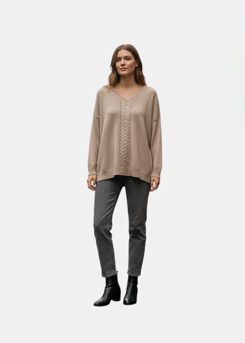 Pull oversize à maille torsadée Taupe