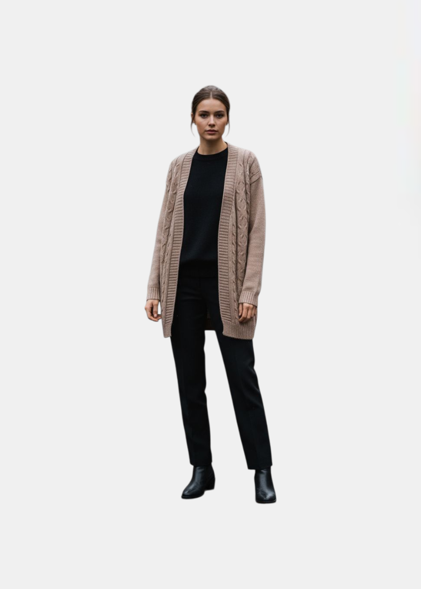 Cardigan mi-long à torsades Taupe