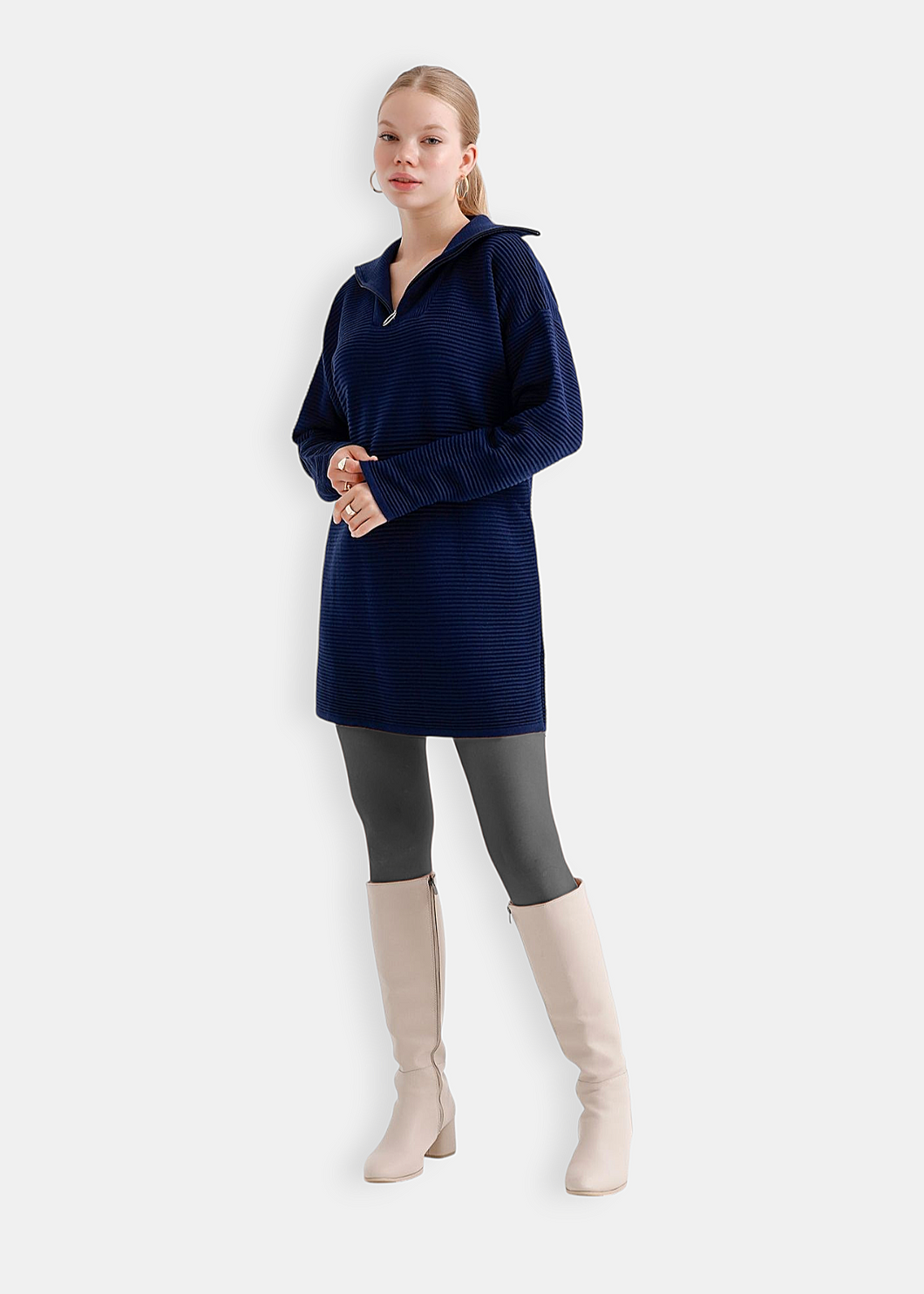 OKAB Pull-robe en maille à col montant Bleu