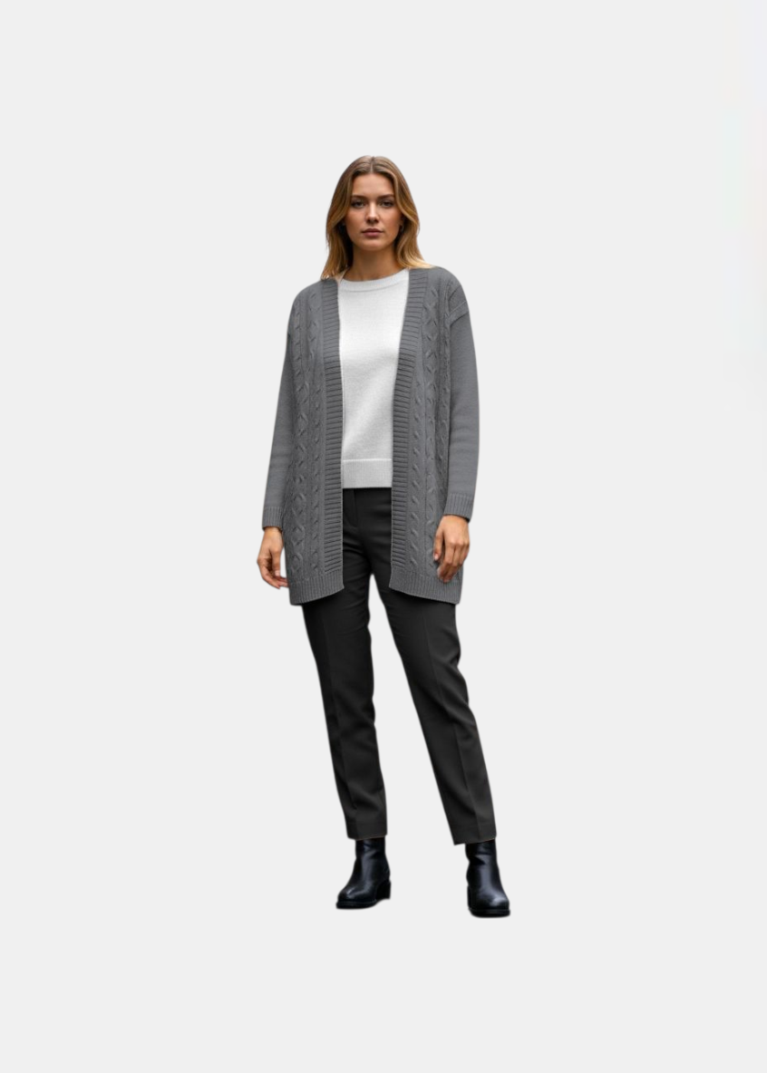 Cardigan mi-long à torsades Gris